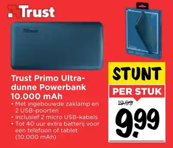 Vomar Voordeelmarkt Trust Primo Ultradunne Powerbank 10.000 mAh aanbieding