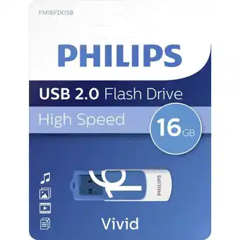 Conrad Philips vivid usb-stick 16 gb usb 2.0 blauw fm16fd05b/00 aanbieding