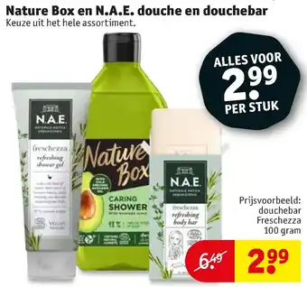 Kruidvat Nature Box en N.A.E. douche en douchebar assortiment aanbieding