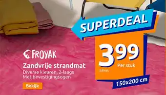 Action FROYAK Zandvrije strandmat 150 x 200cm aanbieding