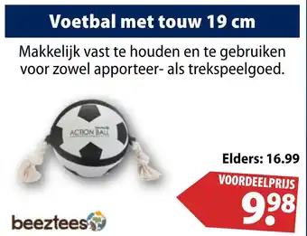 Huisdier Voordeelshop Voetbal met touw 19 cm aanbieding