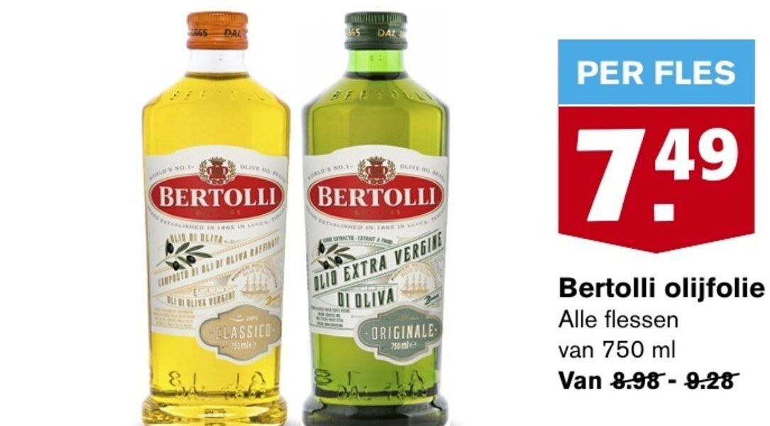 Bertolli olijfolie Alle flessen van 750 ml aanbieding bij Hoogvliet