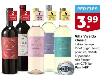 Hoogvliet Villa Vivaldo classic Italiaanse wijn. Pinot grigio, blush, primitivo, chianti of pecorino aanbieding