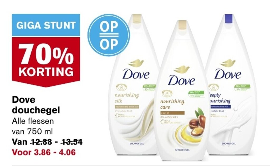 Dove douchegel Alle flessen van 750 ml aanbieding bij Hoogvliet