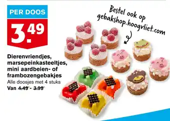 Hoogvliet Dierenvriendjes, marsepeinkasteeltjes, mini aardbeien- of frambozengebakjes aanbieding