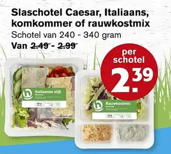 Hoogvliet Slaschotel Caesar, Italiaans, komkommer of rauwkostmix aanbieding