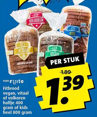 Boni Fitbrood vegan, vitaal of volkoren halfje 400 gram of kids heel 800 gram aanbieding