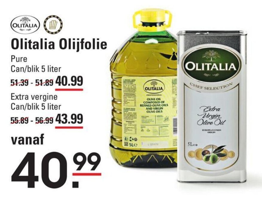 Olitalia Olijfolie can/blik 5 liter aanbieding bij Sligro