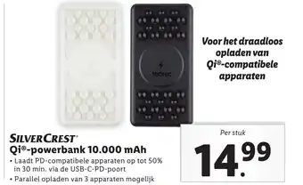 Lidl SILVERCREST QiⓇ-powerbank 10.000 mAh aanbieding