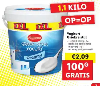 Lidl Yoghurt Griekse stijl 1.1kilo aanbieding