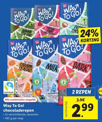 Lidl WAY TO GO! chocoladerepen 180g aanbieding