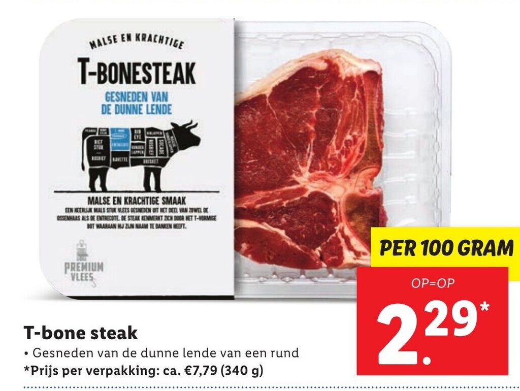 Tbone steak 100g aanbieding bij Lidl
