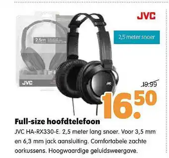 Plentyparts Full-Size Hoofdtelefoon JVC HA-RX330-E aanbieding