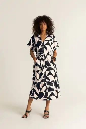 Wehkamp Expresso blousejurk met all over print en ceintuur zwart/wit aanbieding