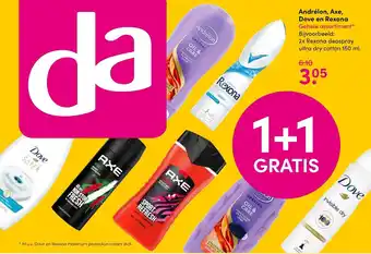 DA Andrelon, Axe, Dove en Rexona 1+1 aanbieding