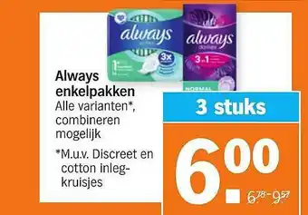 Albert Heijn Always en enkelpakken aanbieding