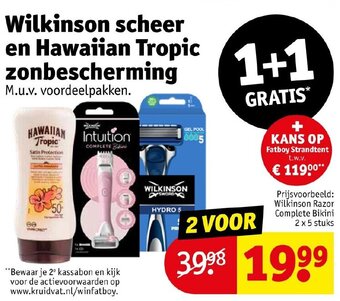 Kruidvat Wilkinson scheer en Hawaiian Tropic zonbescherming aanbieding