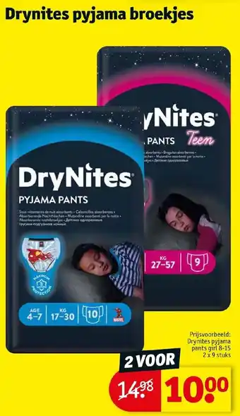 Kruidvat Drynites pyjama broekjes Prijsvoorbeeld: Drynites pyjama pants girl 8-15 2 x 9 stuks aanbieding