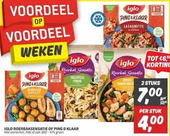 Dekamarkt IGLO ROERBAKSENSATIE OF PING & KLAAR Alle varianten. Pak of zak 380 - 475 gram. aanbieding