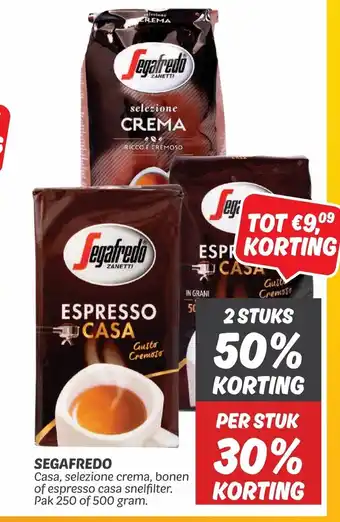 Dekamarkt SEGAFREDO Casa, selezione crema, bonen of espresso casa snelfilter. Pak 250 of 500 gram. aanbieding