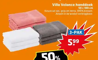 Trekpleister Villa Volance handdoek 50 x 100 cm Keuze uit wit, grijs en terra. 100% katoen. 3-PAK aanbieding