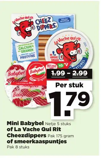 PLUS Mini Babybel of La Vache Qui Rit Cheezdippers of smeerkaaspuntjes aanbieding