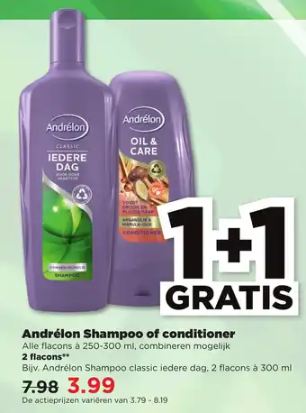 PLUS Andrélon Shampoo classic iedere dag, 2 flacons à 300 ml aanbieding