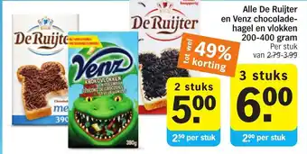 Albert Heijn Alle De Ruijter en Venz chocolade-hagel en vlokken 200-400 gram aanbieding