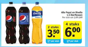 Albert Heijn Alle Pepsi en Rivella 1.5 literflessen aanbieding