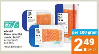 Albert Heijn Alle AH Verse zalmfilet zonder huid* per 100 gram aanbieding