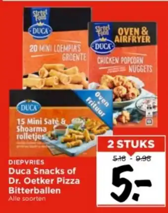 Vomar Voordeelmarkt Duca Snacks of Dr. Oetker Pizza Bitterballen aanbieding