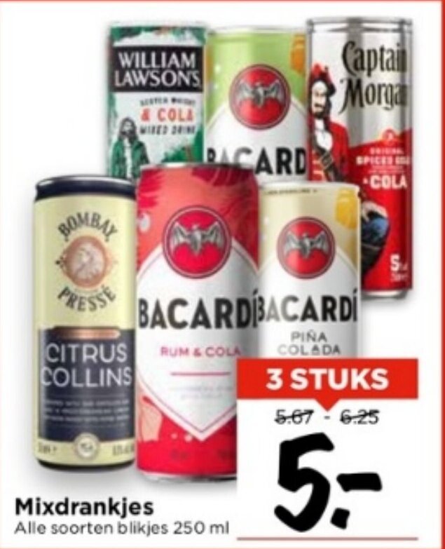 Mixdrankjes Alle soorten blikjes 250 ml aanbieding bij Vomar