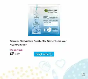 Plein.nl Garnier SkinActive Fresh-Mix Gezichtsmasker Hyaluronzuur 9% Korting aanbieding