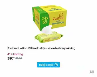 Plein.nl Zwitsal Lotion Billendoekjes Voordeelverpakking 41% Korting aanbieding