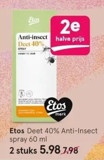 Etos Etos Deet 40% Anti-Insect spray 60 ml aanbieding