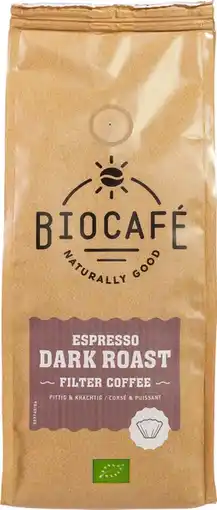 De Online Drogist Biocafé filterkoffie espresso dark roast 250gr aanbieding