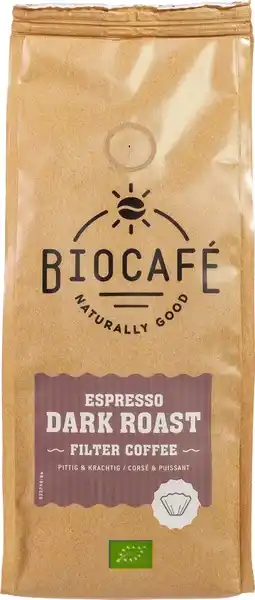 De Online Drogist Biocafé filterkoffie espresso dark roast 250gr aanbieding