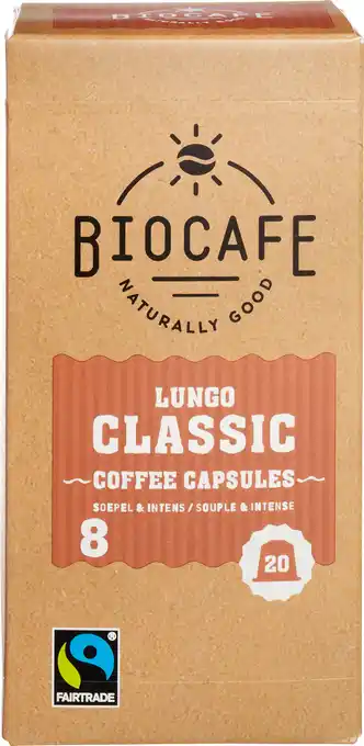 De Online Drogist Biocafé bio cafe koffiecapsules lungo classic 100gr aanbieding