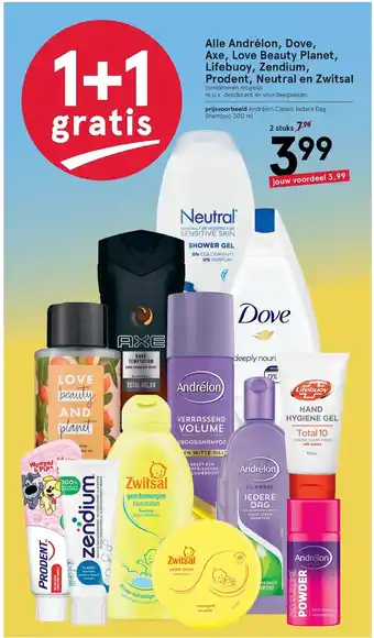 Etos Alle Andrelon, Dove, Axe, Love Beauty Planet, Lifebuoy, Zendium, Prodent, Neutral en Zwitsal 300 ml  2 stuks aanbieding