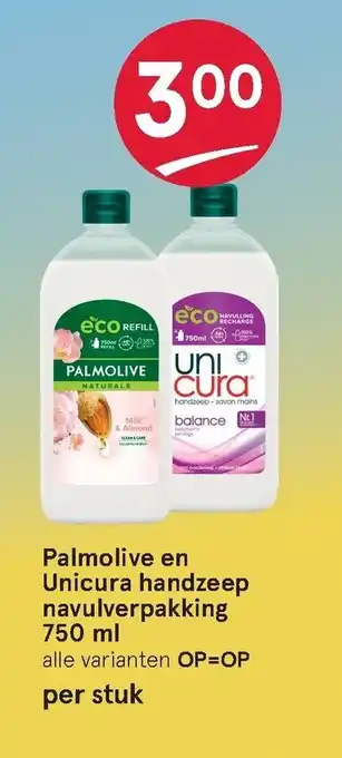 Etos Palmolive en Unicura Handzeep Navulverpakking 750 ml aanbieding