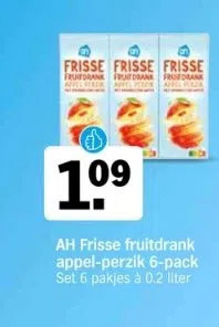 Albert Heijn Ah frisse fruitdrank appel-perzik aanbieding