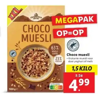 Lidl Choco muesli krokante muesli voor door yoghurt of melk aanbieding