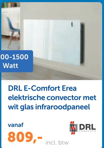 Warmteservice Drl e-comfort erea elektrische convector met wit glas infraroodpaneel aanbieding