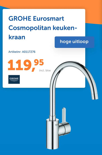 Warmteservice Grohe eurosmart cosmopolitan keukenkraan aanbieding