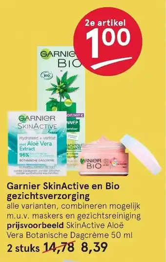 Etos Garnier SkinActive en Bio Gezichtsverzorging  50 ml 2 stuks aanbieding