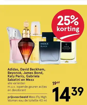 Etos Adidas, David Beckham, Beyonce, James Bond, Katy Perry, Gabriela Sabatini en Mexx aanbieding