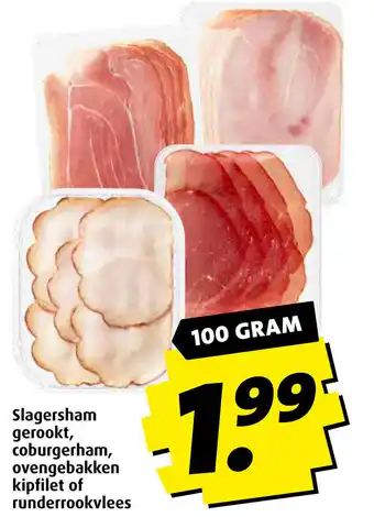 Boni Slagersham gerookt, coburgerham, ovengebakken kipfilet of runderrookvlees 100g aanbieding