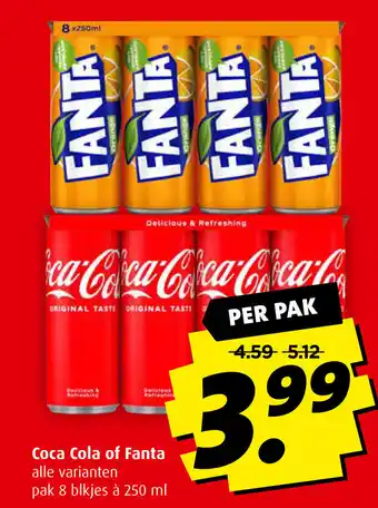 Boni Coca Cola of Fanta alle varianten pak 8 blkjes à 250 ml aanbieding