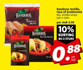 Boni Banderos tortilla, taco of kruidenmix bijv. tortillia wraps pak 6 stuks aanbieding