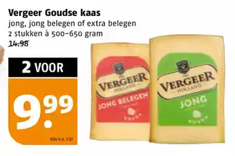 Poiesz Vergeer Goudse kaas jong, jong belegen of extra belegen 2 stukken à 500-650 gram aanbieding